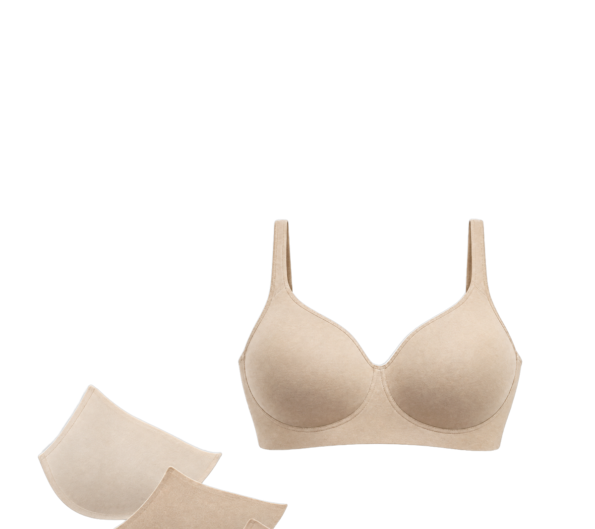 Exploded view of the T-Shirt Bra showing the cup, the internal layer stack and the underband